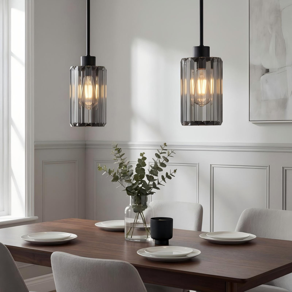Clear Fluted Glass Pendant Light- Thick Ribbed Glass with Soft Glow
