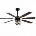 62 Inch Large Ceiling Fan with Light, Energy Efficient DC Motor 6‑Speed Reversible Fan, Dual‑Finish Walnut & Matte‑Black Blades, 4‑Head E12 Light Kit, For Living Room Bedroom Covered Patio