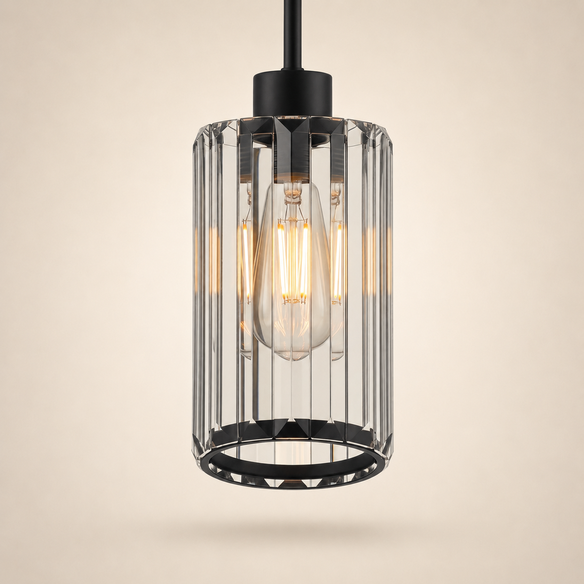 Clear Fluted Glass Pendant Light- Thick Ribbed Glass with Soft Glow