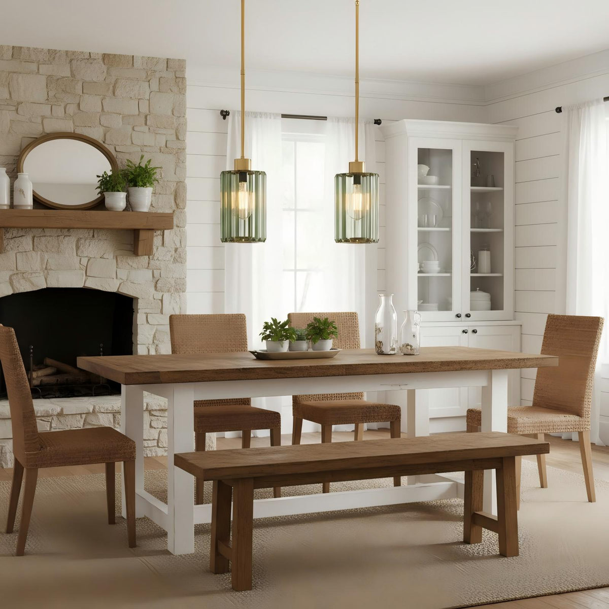 Olive Green Fluted Glass Pendant Light with Brushed Gold Finish