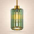 Olive Green Fluted Glass Pendant Light with Brushed Gold Finish