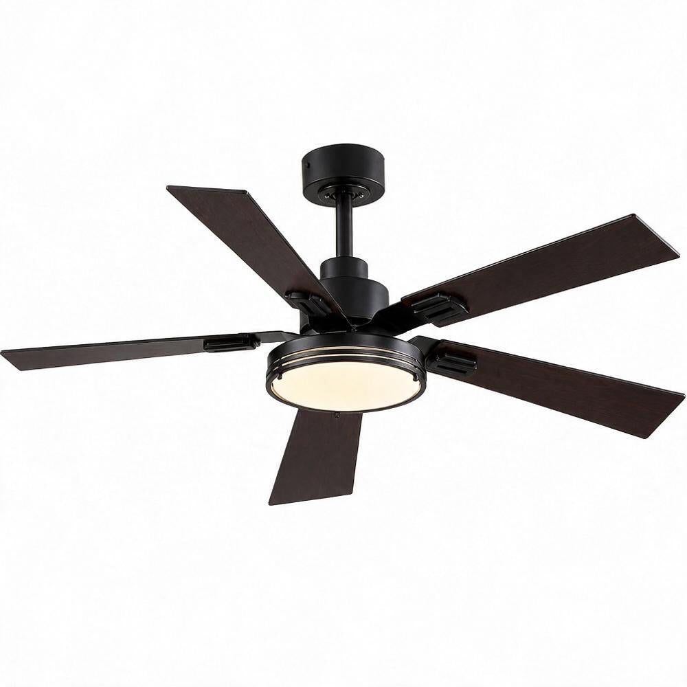 52" Ceiling Fan with Light, Farmhouse DC Motor Ceiling Fan with Remote & APP Control, 6-Speed Reversible, 3CCT Dimmable LED, 5 Walnut Blades for Living Room Bedroom