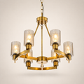 Modern Gold 6-Light Chandelier with Amber Fluted Glass