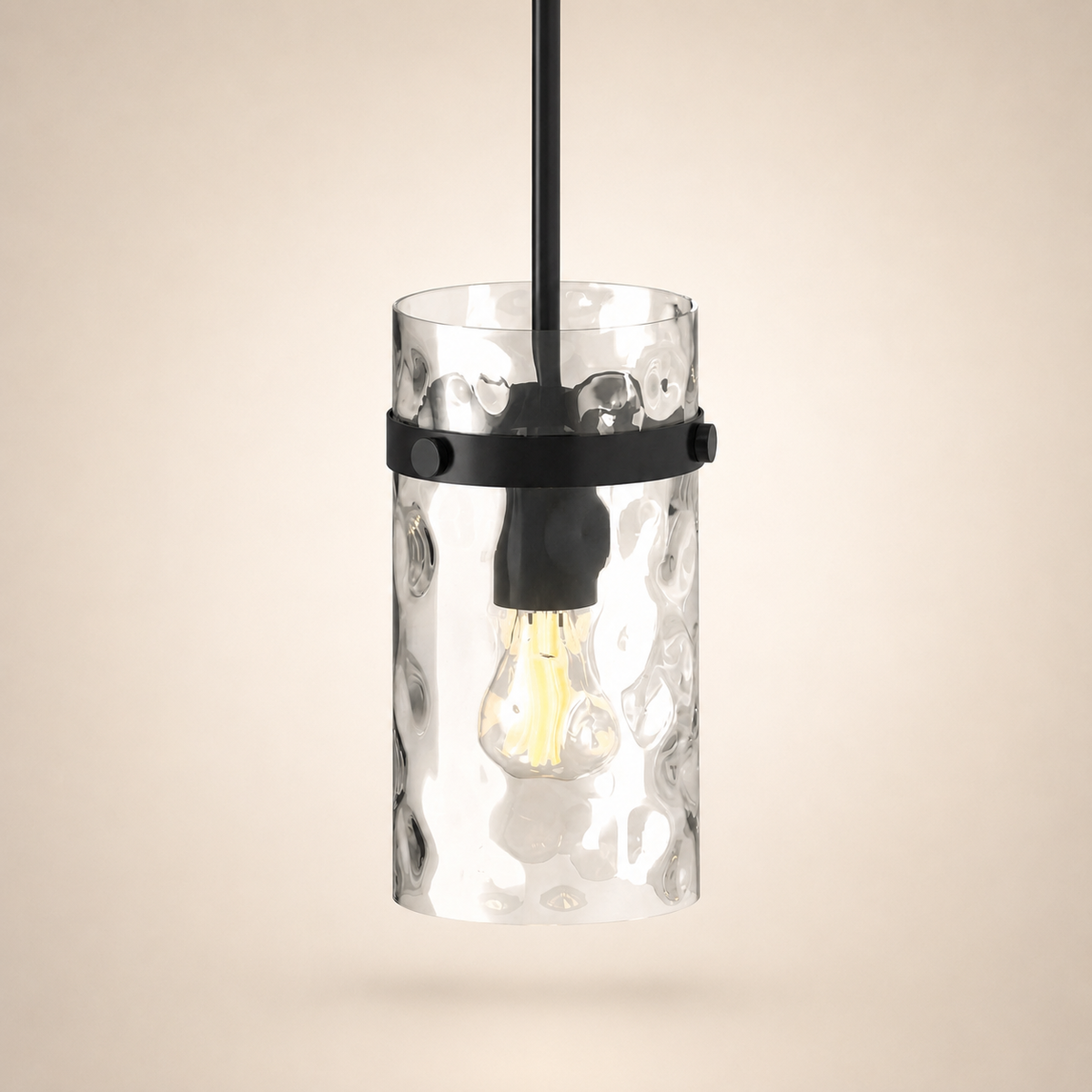 Clear Wavy Glass Pendant Light with Matte Black Finish
