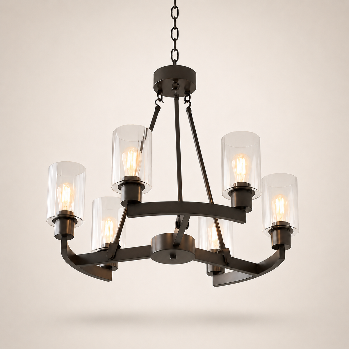 Modern Gunmetal Gray 6-Light Chandelierwith Clear Fluted Glass